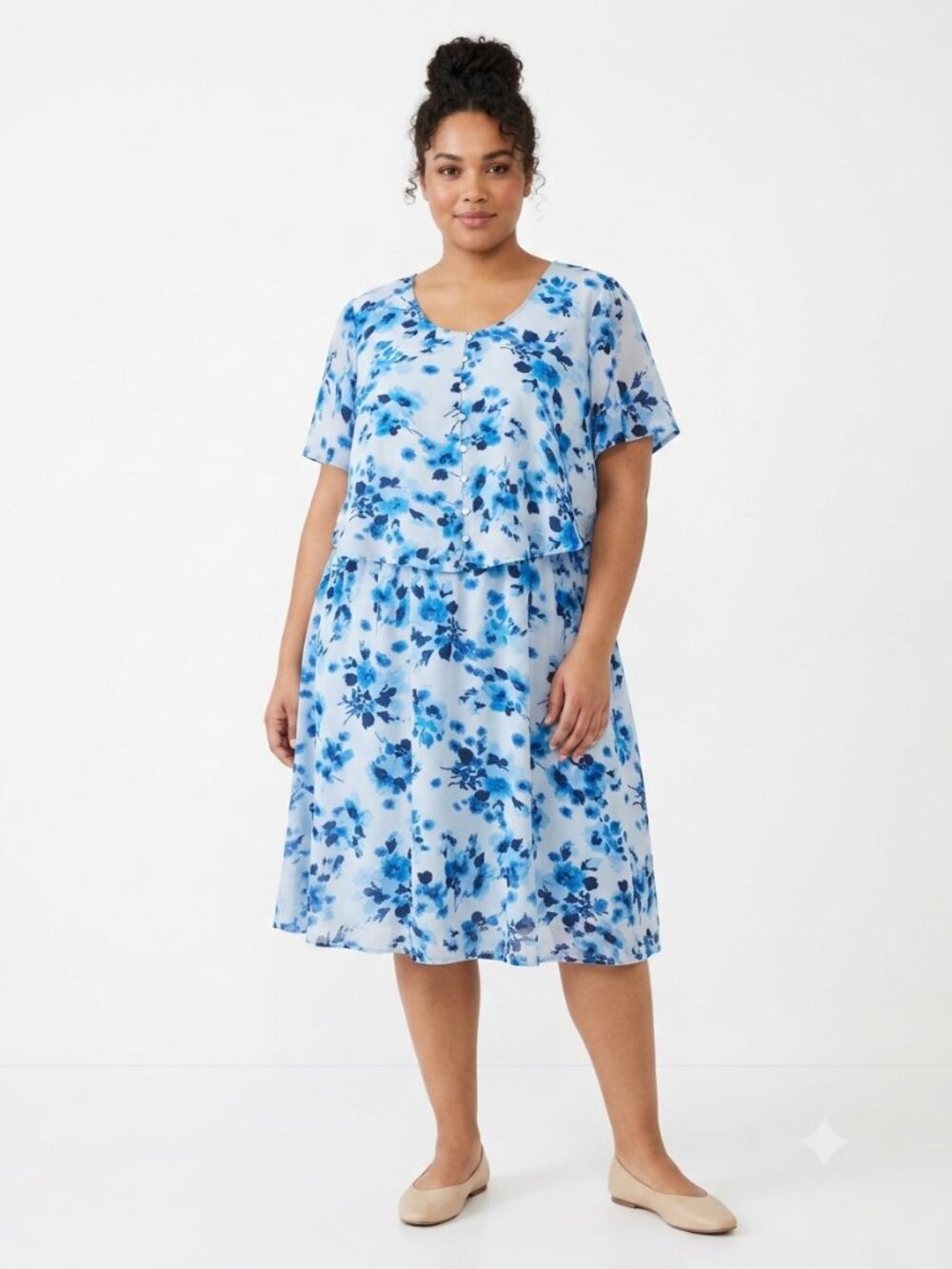 Vintage Anthony Richards Dress Blue Floral Layered Cottage 18P